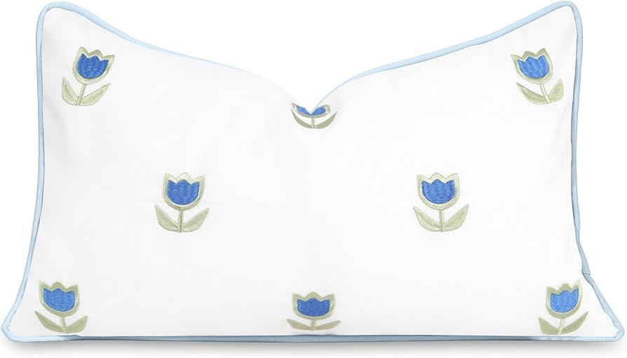 Hofdeco Premium Coastal Patio Indoor Outdoor Lumbar Pillow Cover Only, 12"x20" Water Repellent fo... | Amazon (US)