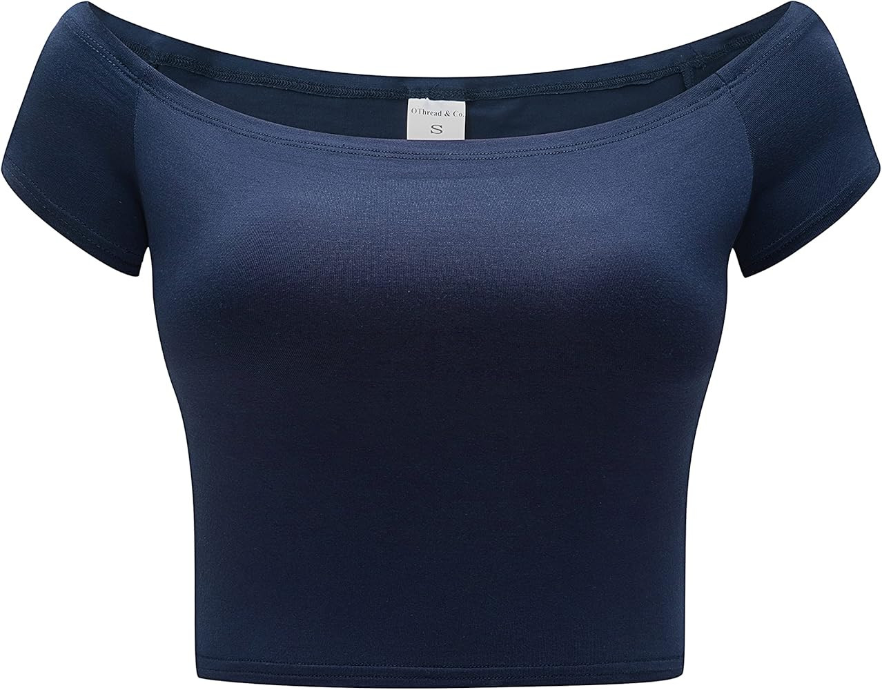 OThread & Co. Women's Off Shoulder Short Sleeve Crop Top Comfy Basic Stretch Layer Shirt | Amazon (US)