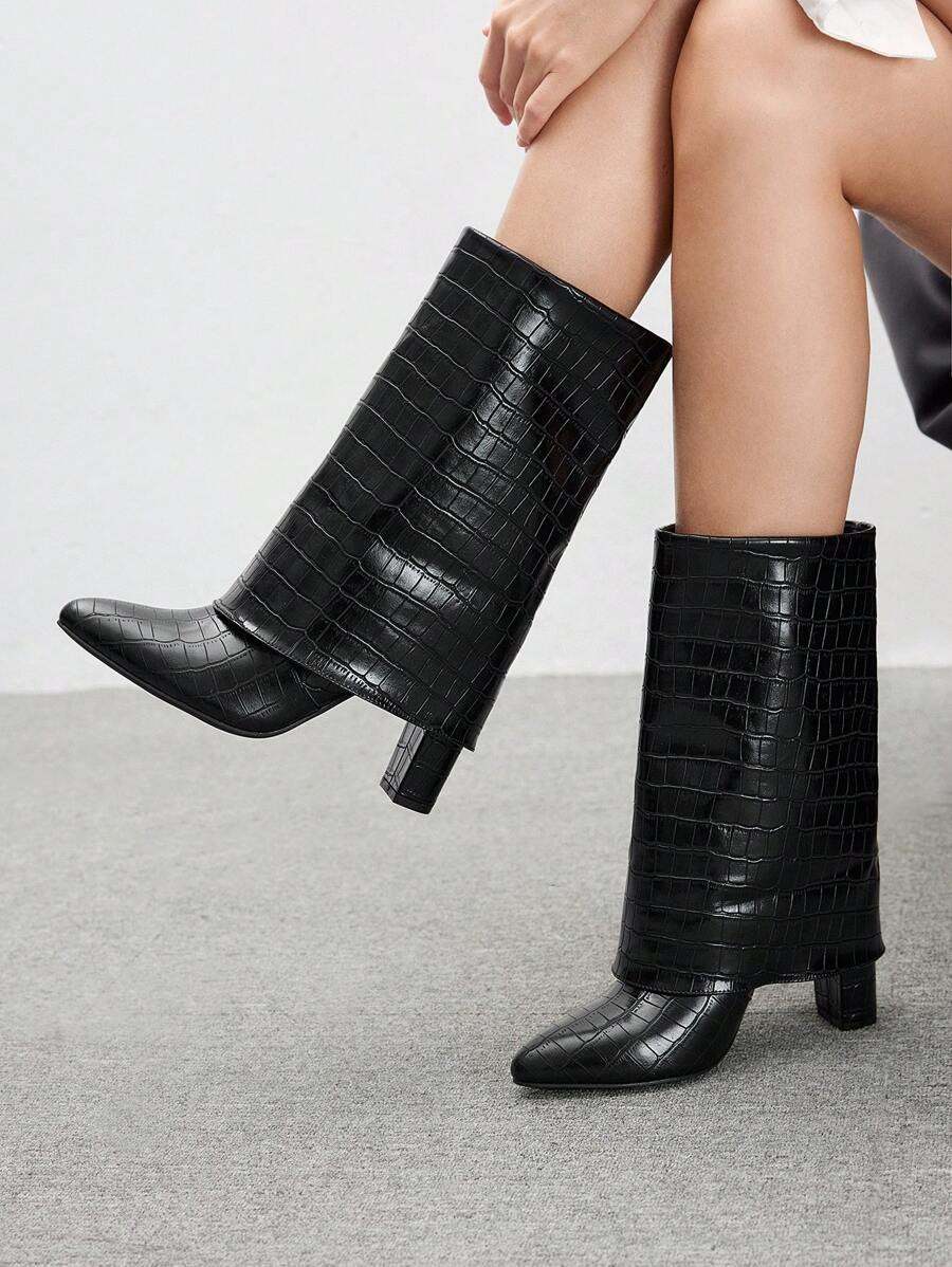 CUCCOO BIZCHIC CUCCCOO Women Fashion Pointed Toe Leather High Heeled Mid-Calf Boots For Christmas... | SHEIN