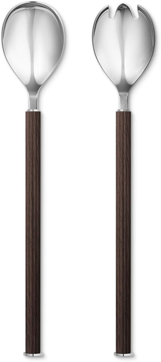 Georg Jensen Bernadotte Salad Set in Stainless Steel - Serving Spoons with Smoked Oak Handles - D... | Amazon (US)