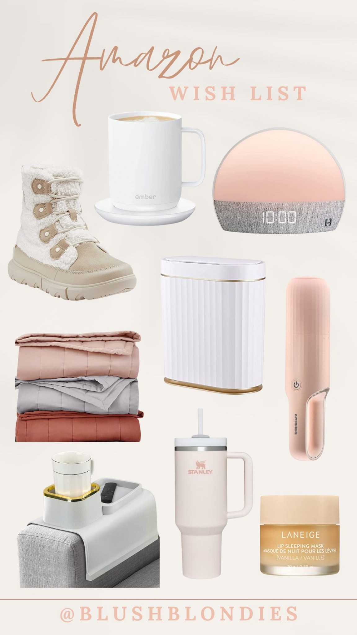My Amazon wish list! Hatch alarm clock, ember mug, cute winter boots, viral automatic trash can, Casper weighted blanket, Stanley cup, portable vacuum, cup holder for arm of couch, sleep mask 

#LTKHoliday #LTKGiftGuide #LTKfamily