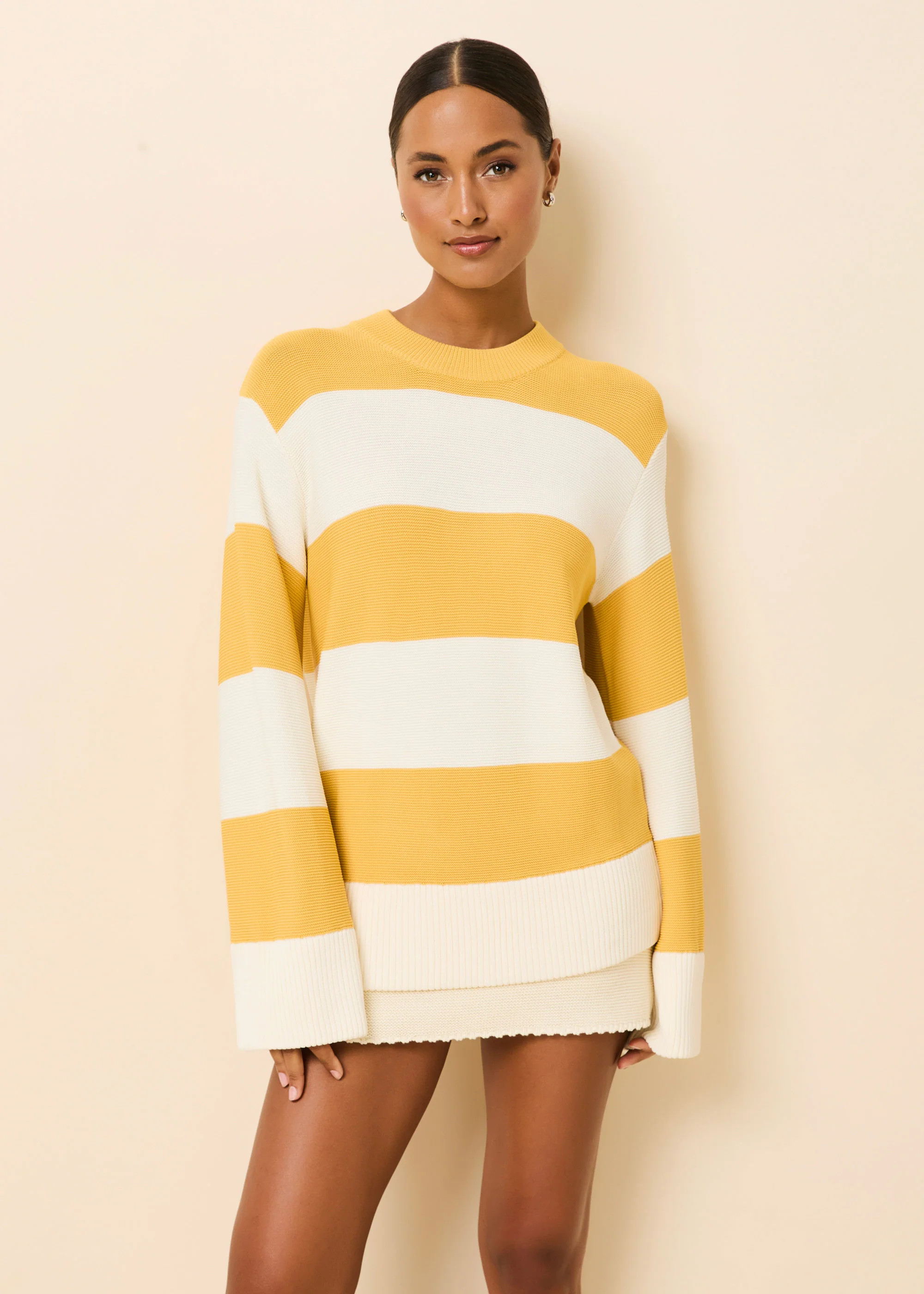 Tate Sweater Rugby Stripe Lemon / Brule | Solid & Striped