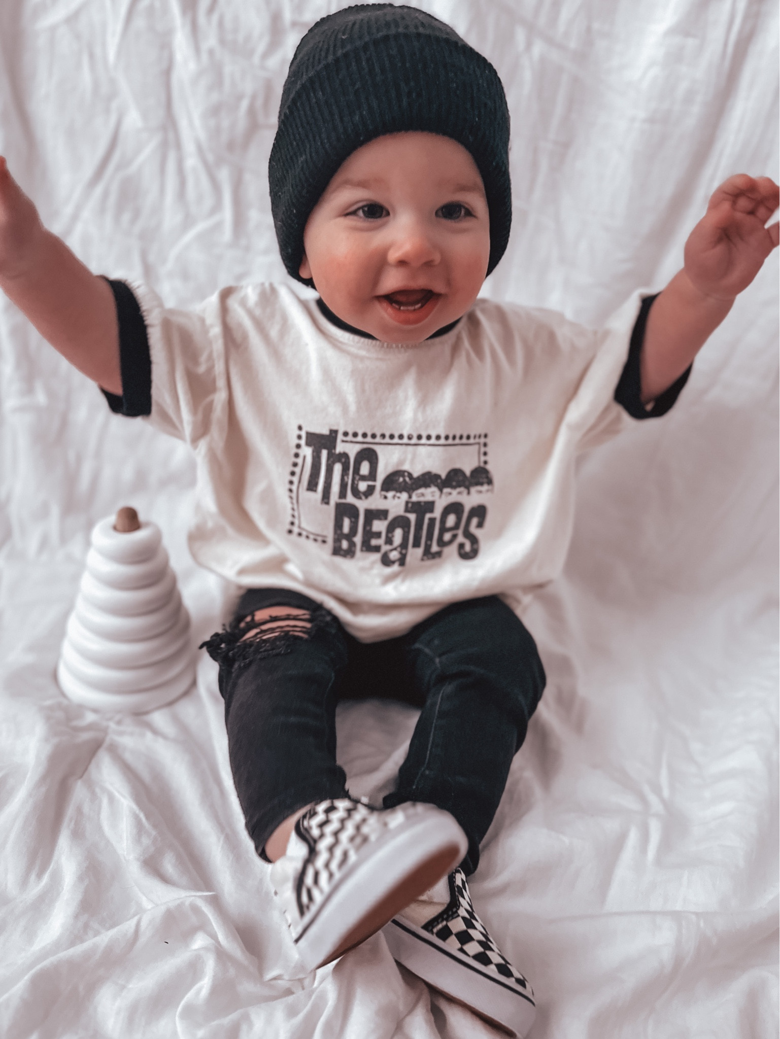 classic Beatles tee 

age: 12M
tee size: 2T
bottoms size: 18M (custom distressed by mama)
shoe size: 5

#LTKkids #LTKbaby #LTKstyletip