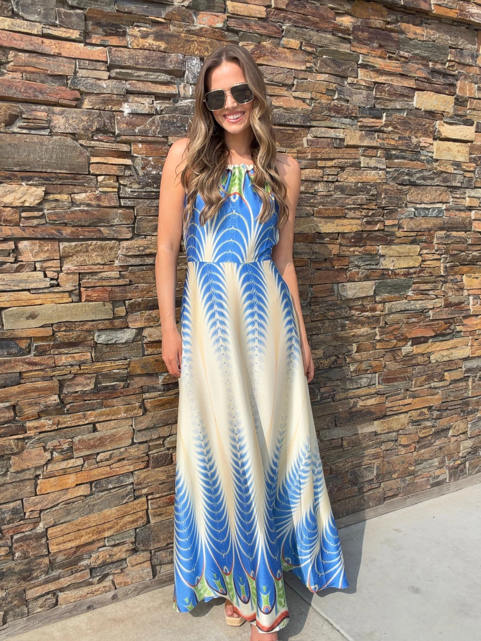 NEW!! The "Amalfi" Halter Maxi Dress in Peacock | Glitzy Bella