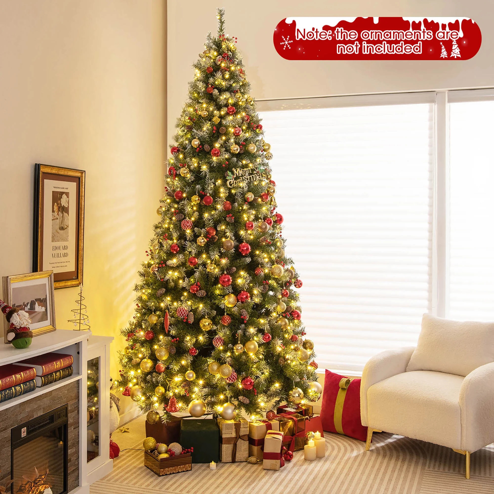 Gymax 9 FT Pre-Lit Christmas Tree Artificial Hinged Christmas Tree w/ 650 Warm-White LED Lights | Walmart (US)