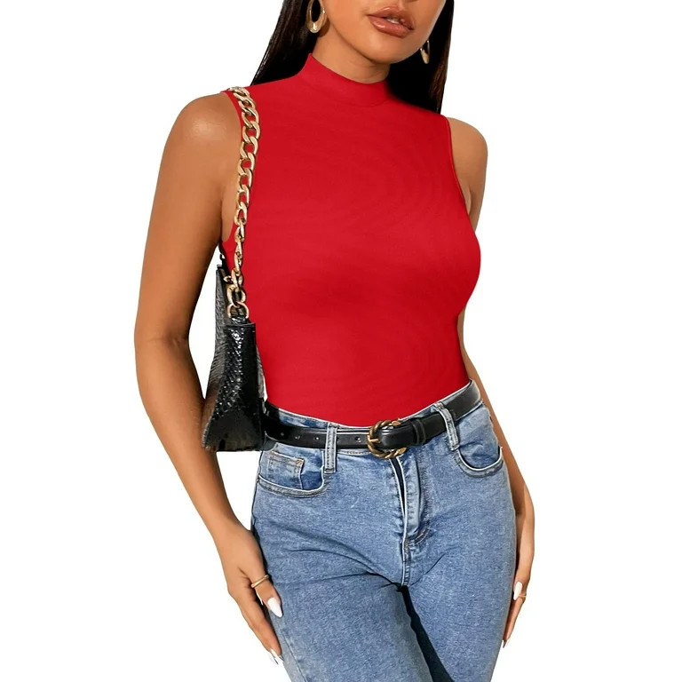 Vafful Mock Neck Tank Tops for Women Sleeveless Turtleneck Women Tank Tops Slim Fit Ribbed Basic ... | Walmart (US)