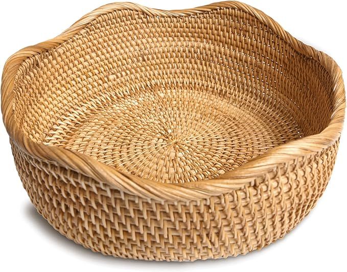 Handmade Rattan Bread Baskets Round Wicker Fruit Serving Storage Bowls, Natural Woven Decorative ... | Amazon (US)