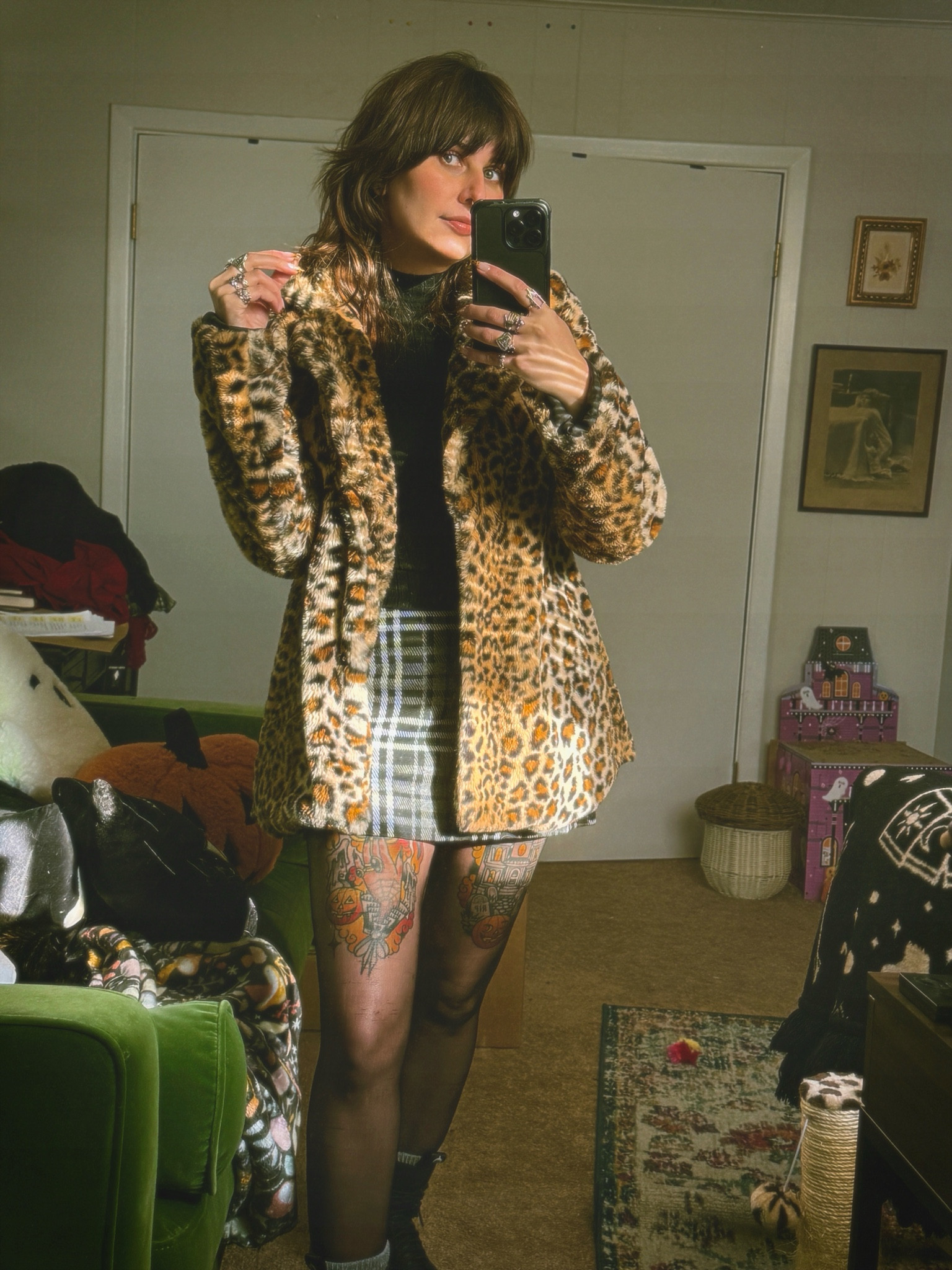 Casual outfit. Plaid skort and faux fur leopard jacket. 

#LTKStyleTip #LTKFindsUnder50