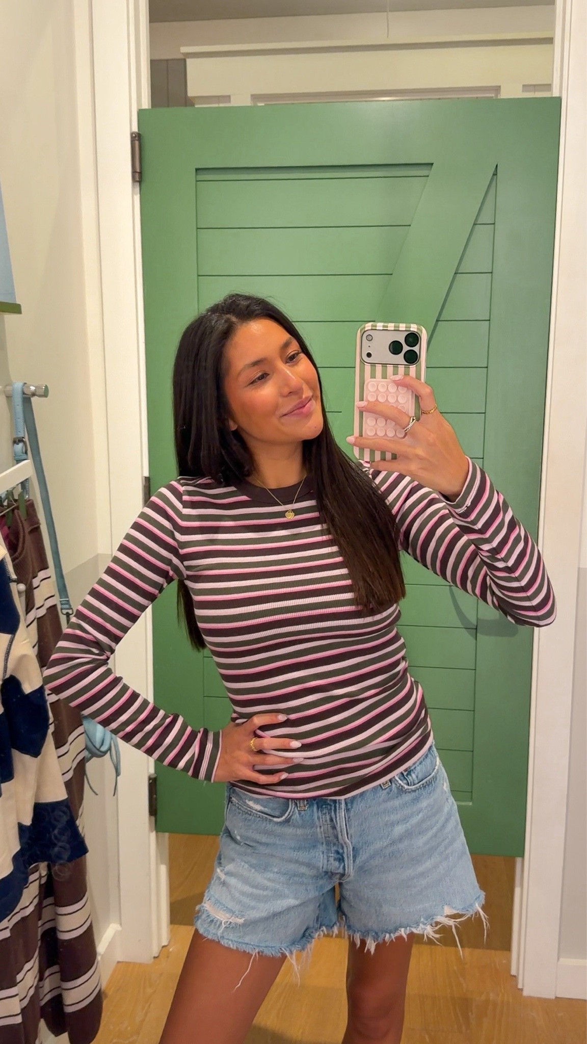 this top with some cream pants would be so cute! wearing a size small! i loveee the stripes🫶🏼

#LTKootd