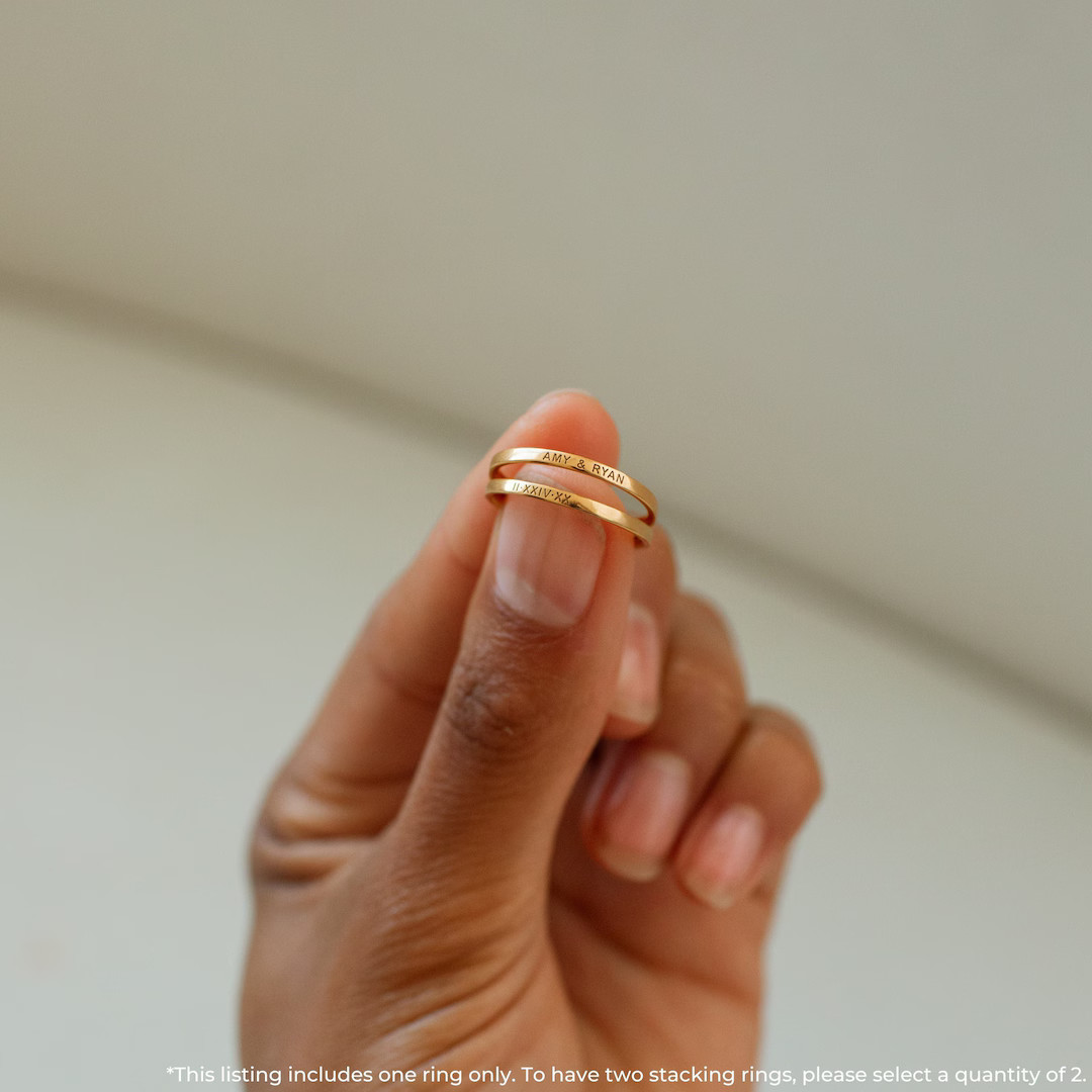 Dainty Stacking Name Ring by Grace Personalized - Custom Engraved Skinny Band Ring - Valentine’... | Etsy (US)