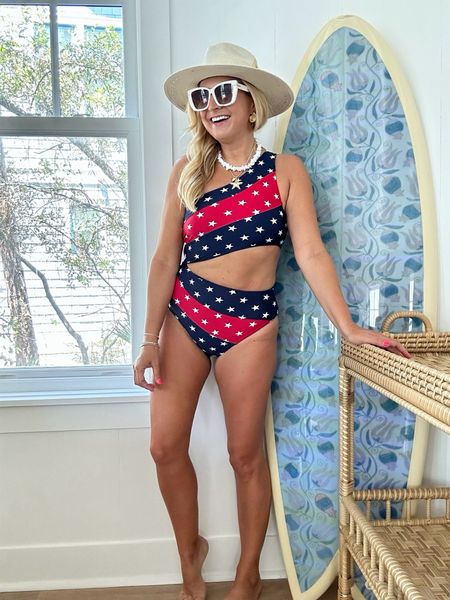 Cutest Fourth of July swimsuit! Wearing a small but size up if you have a longer torso

#LTKFindsUnder100 #LTKStyleTip #LTKSeasonal