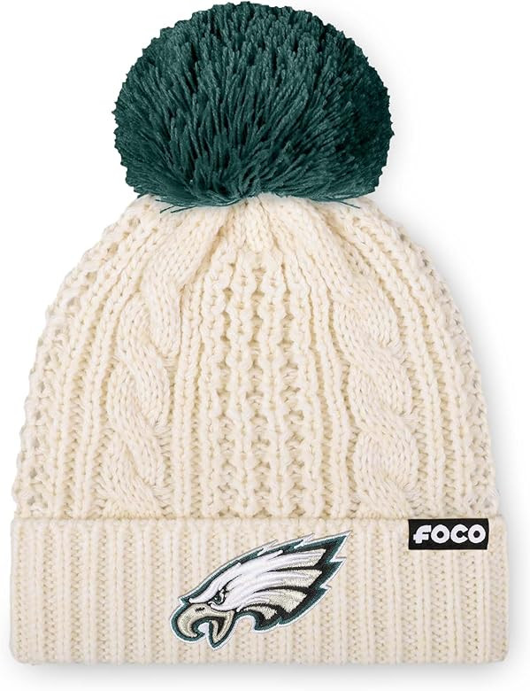 FOCO Women's NFL Team Logo Cable Knit Pom Beanie Hat | Amazon (US)