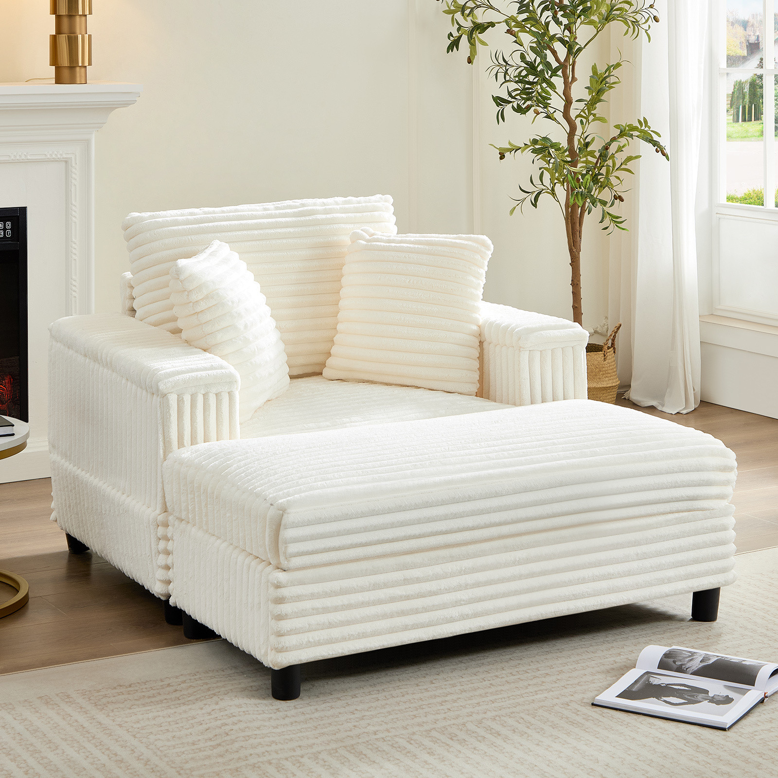 TEMU Chaise Lounge Chair Indoor With Ottoman，42 Inch Upholstered Sofa Bed With Throw Pillows And Storage Armrests, Sleeper Reclining Chair，corduroy Comfy Sofa For Living Room | Temu Affiliate Program