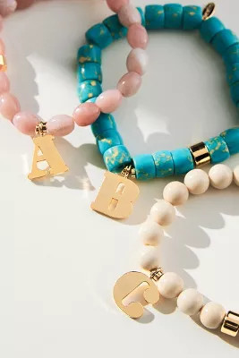 Beaded Monogram Charm Stretch Bracelet | Anthropologie (US)