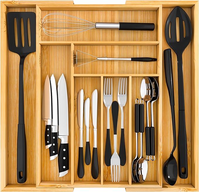 Utopia Kitchen Expandable Bamboo Drawer Organizer for Kitchen Utensils, Flatware, and Cutlery - S... | Amazon (US)