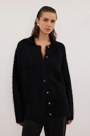 SALMA BLACK POLO NECK KNIT CARDIGAN | DISSH