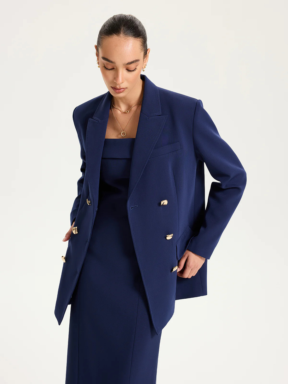 Metal Double-Breasted Oversized Blazer | Commense