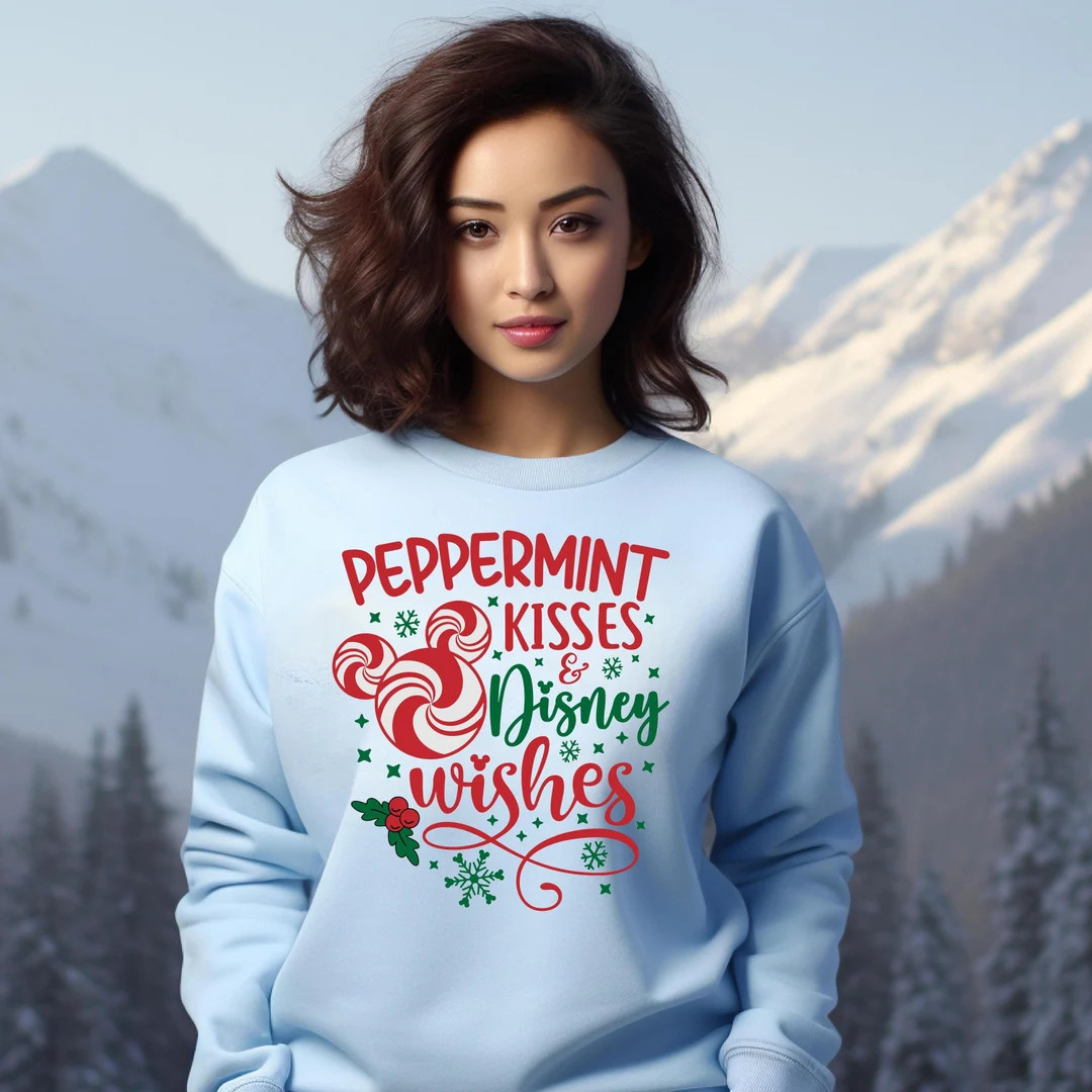 Peppermint Kisses and Disney Wishes Shirt, Disney Christmas T-shirt, Christmas Gift, Mickey Chris... | Etsy (US)
