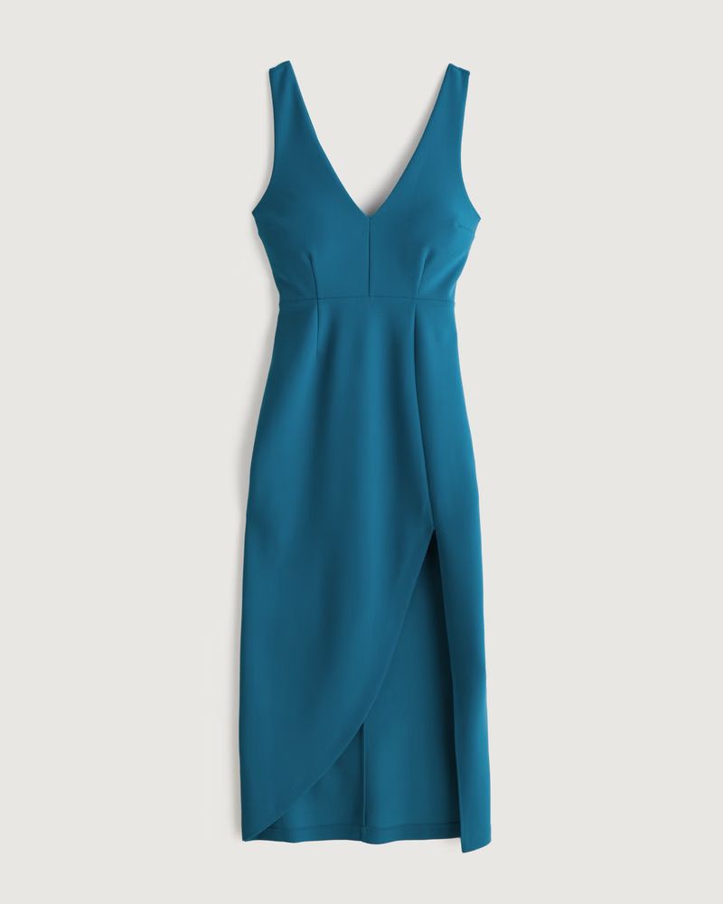 Plunge Neck Midi Dress | Abercrombie & Fitch (US)