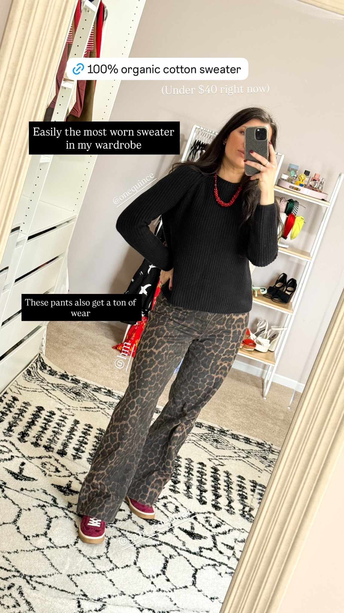 Easily the most worn sweater in my wardrobe  These pants also get a ton of wear  @onequince  @hm  @sam_edelman (Under $40 right now for sweater and sneakers on sale in color Merlot)

#LTKSaleAlert #LTKdayinmylife #LTKootd