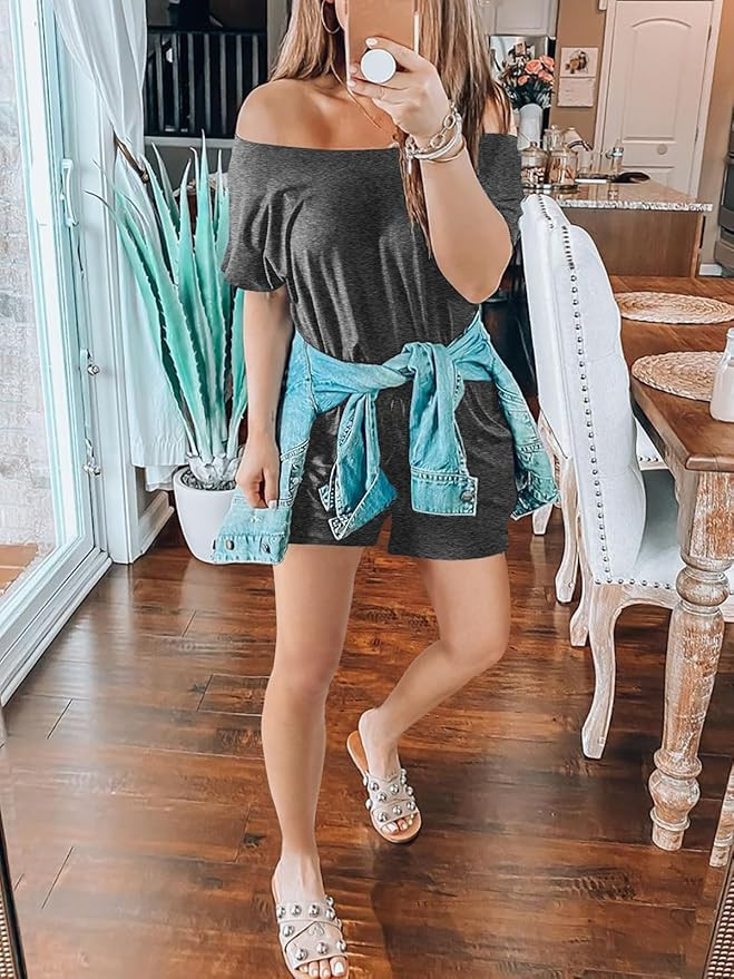 ANRABESS Women's Loose Summer Casual Off Shoulder Short Sleeve One Piece Long Pants Romper Jumpsu... | Amazon (US)