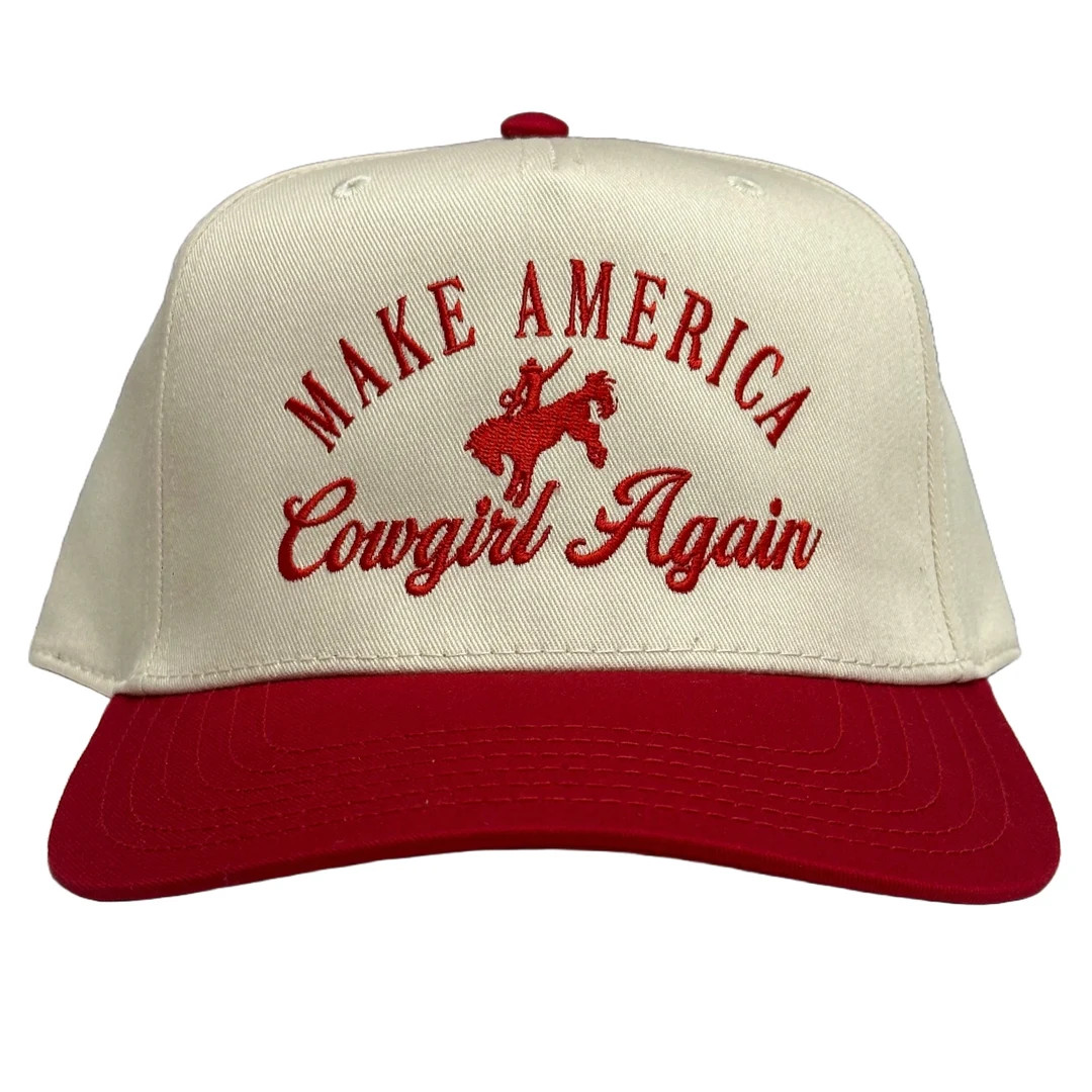 Make America Cowboy Again Cream/Red Trucker Hat, Country Concert Hat, Embroidered Hat, Trendy Tru... | Etsy (US)