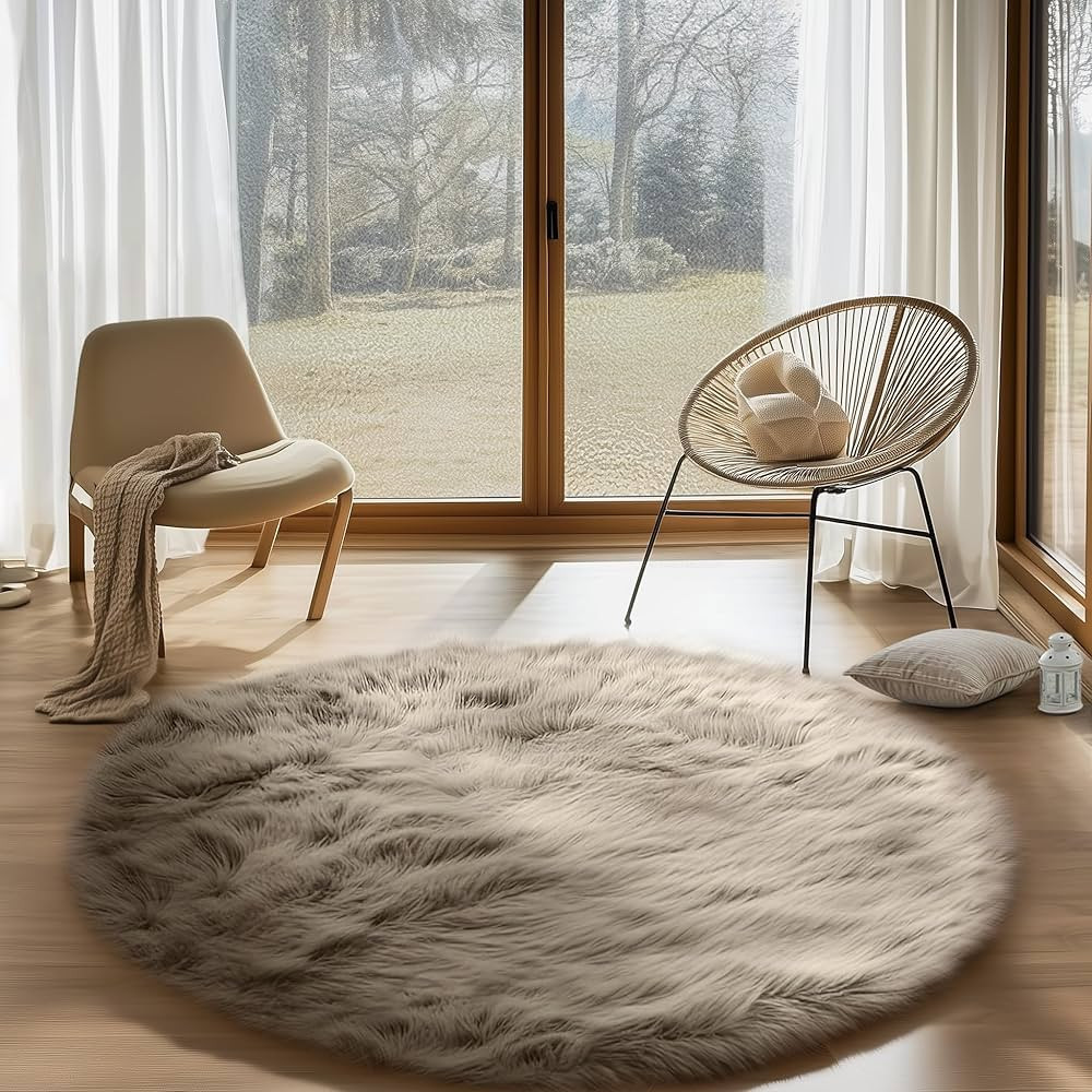 Goolela Circle Rugs for Bedroom Round Rugs 5ft Beige Fluffy Throw Rugs for Living Room Large Area... | Amazon (US)