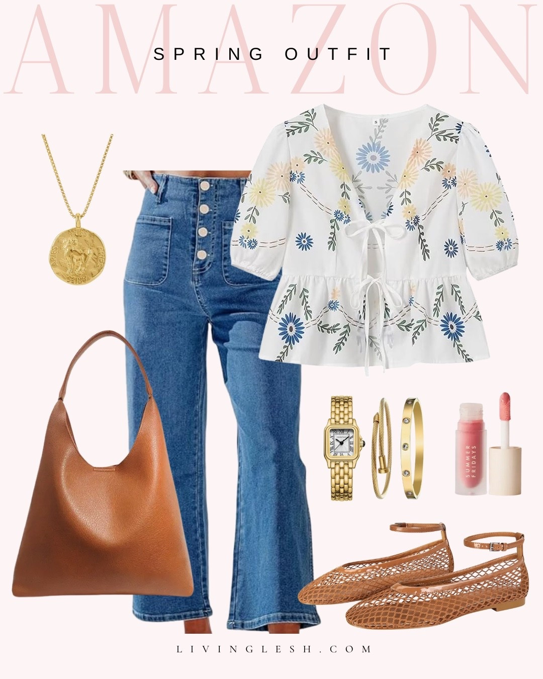 Amazon fashion | Amazon outfit | Spring outfit | Spring blouse | Spring top | Jeans | Spring denim | Flats | Spring shoes | Bag | Purse | Summer Fridays lip oil | Gold jewelry

#LTKSeasonal #LTKdayinmylife #LTKootd