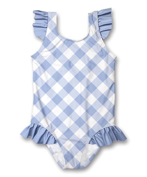 Millie Loves Lily Periwinkle & White Gingham Ruffle-Accent One-Piece - Infant, Toddler & Girls | Zulily