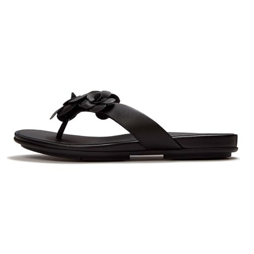 FitFlop Gracie Flower Leather Flip-Flops Sandals, Color: Black, Size: 11 (A4A-001-090) | Amazon (US)