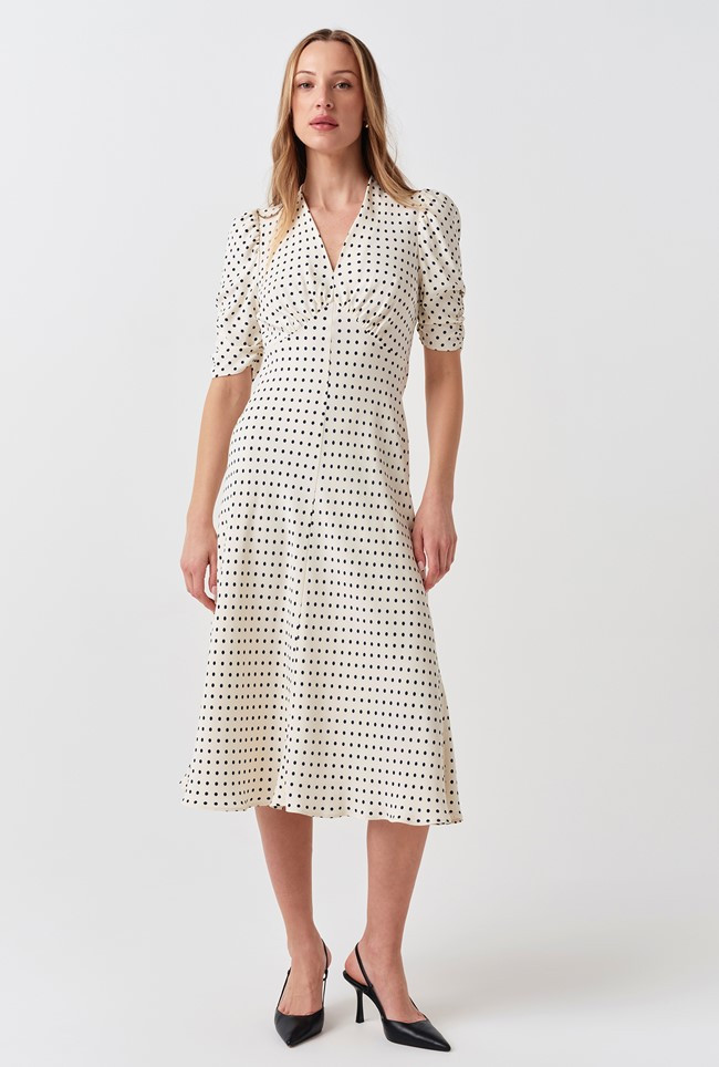 Mia Polka Dot Crepe V Neck Midi Dress | Ghost