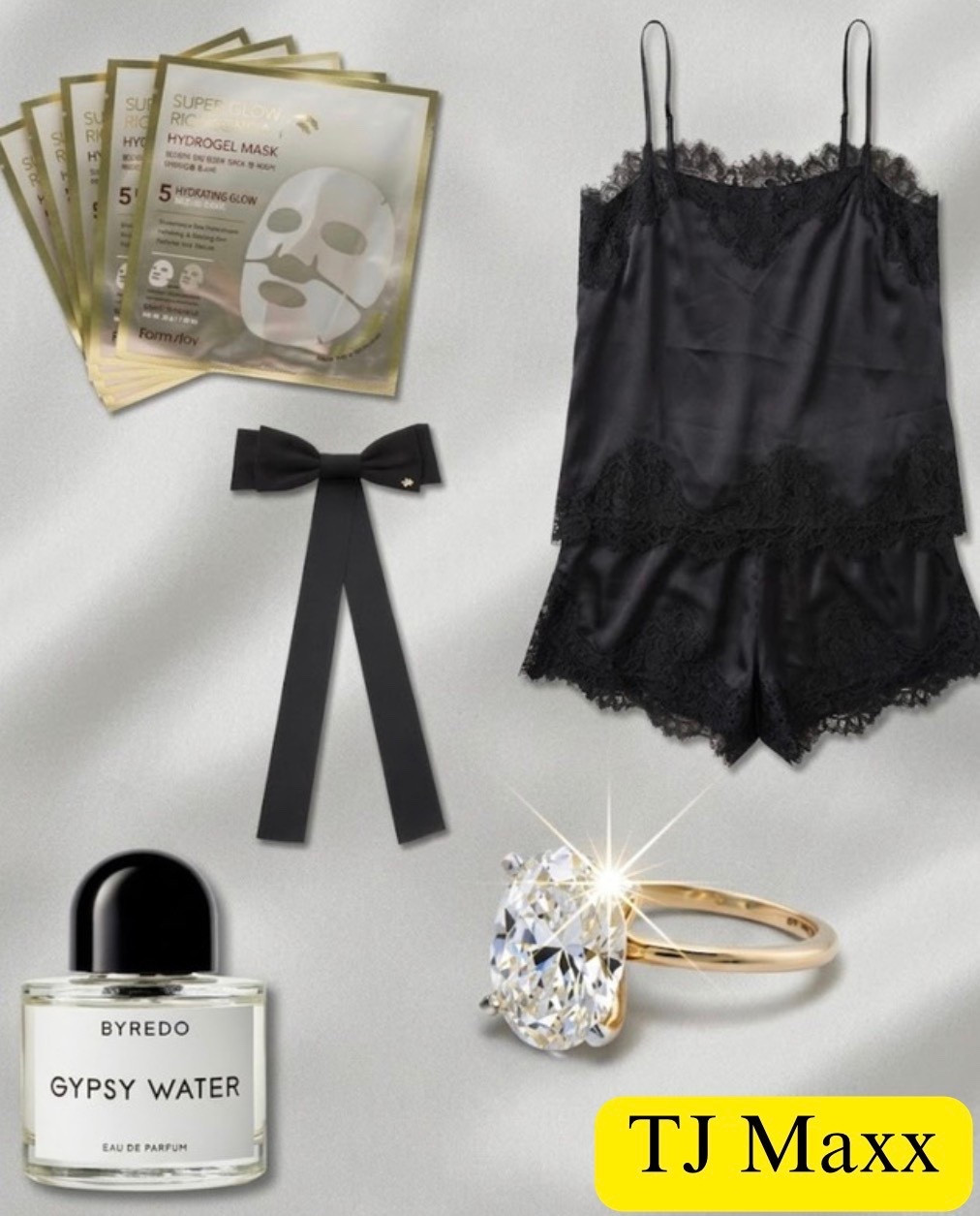 Luxury fines on sale at TJ Maxx, Gypsy, water, perfume, silk, satin, pajamas, shorts, Korean face, mask, hair, bow, diamond, ring, lounge.

#LTKSaleAlert #LTKselfcare #LTKBeauty