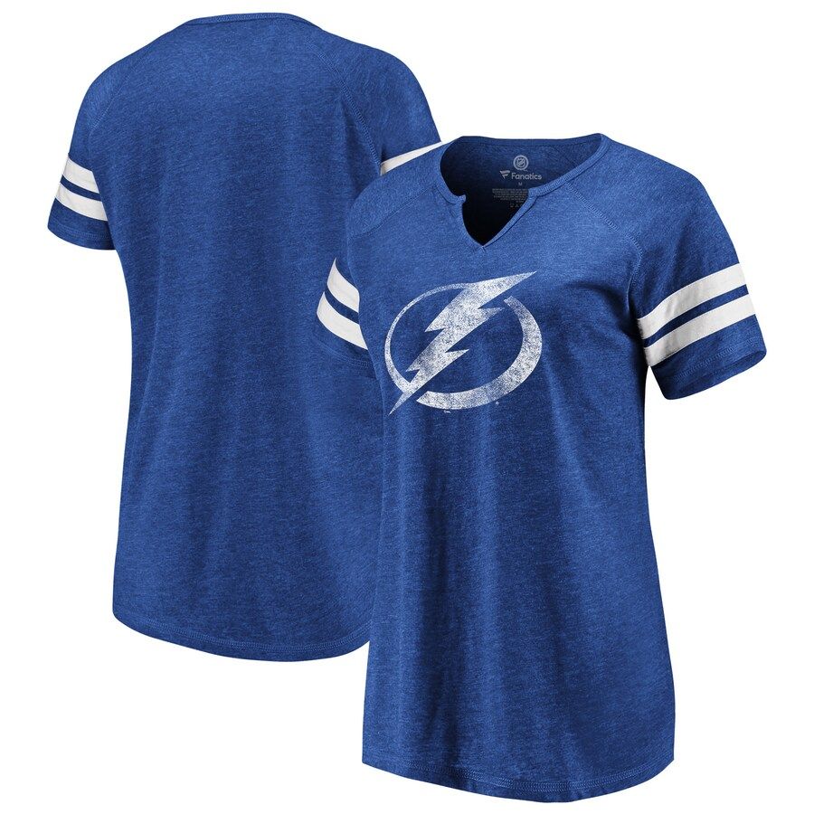 Tampa Bay Lightning Fanatics Branded Women's Distressed Team Tri-Blend Notch Neck T-Shirt – Blu... | Fanatics