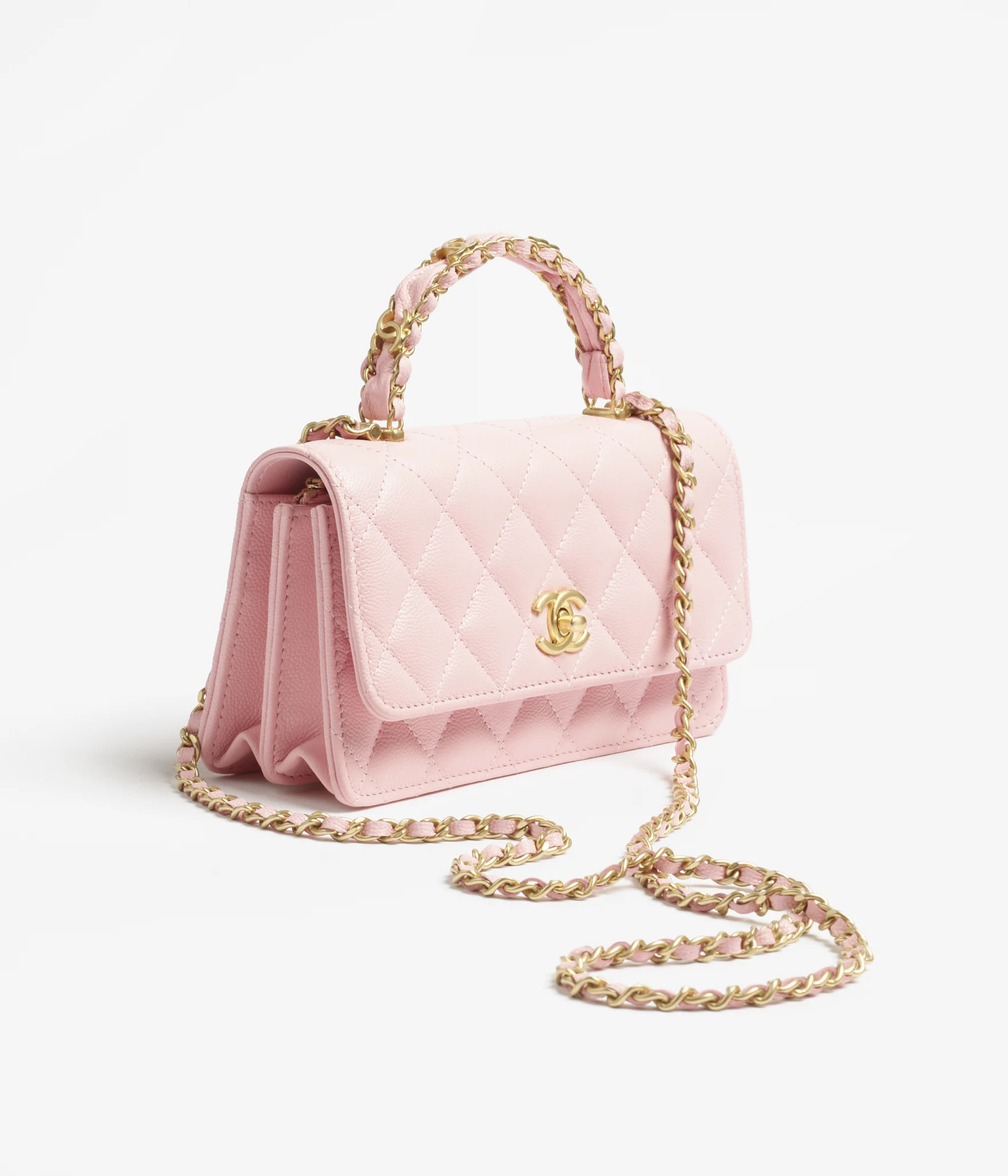 Clutch with chain - Grained shiny calfskin & gold-tone metal, light pink — Fashion | CHANEL | Chanel, Inc. (US)