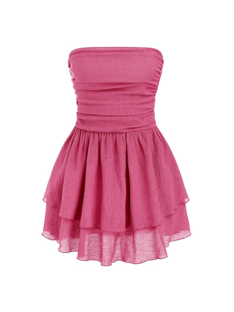 CIDER Women's Summer Cocktail Dress - Tube Ruched Ruffle Mini Dress | Amazon (US)