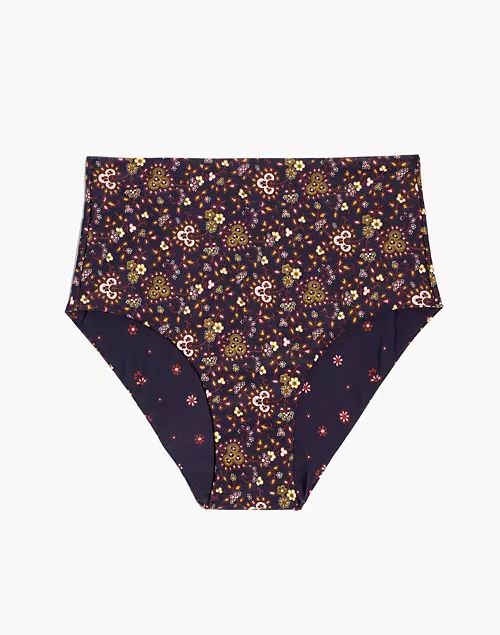 Madewell Second Wave Reversible Retro High-Waisted Bikini Bottom in Wildplains Floral | Madewell