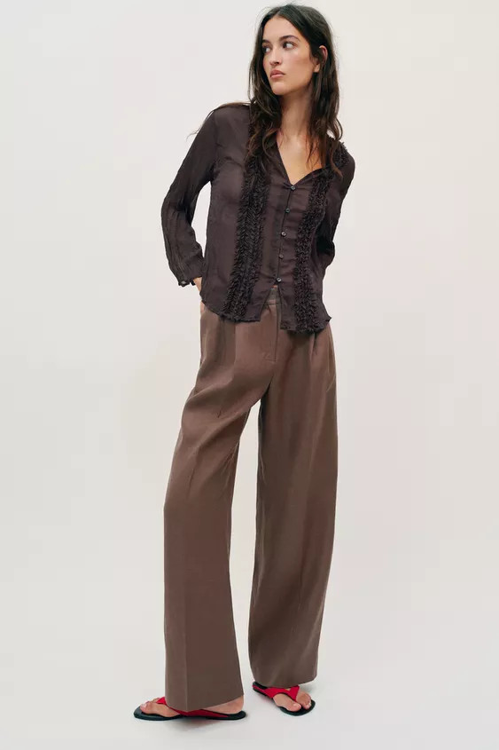 100% LINEN STRAIGHT LEG PANTS | Zara US