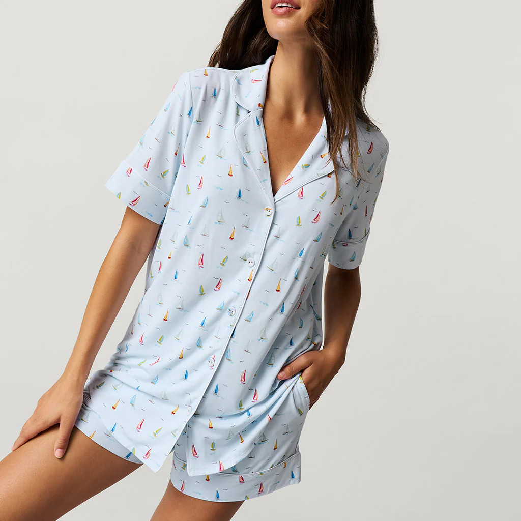 Sailboats Green Short Sleeve Womens Pajamas | Oslow | Posh Peanut