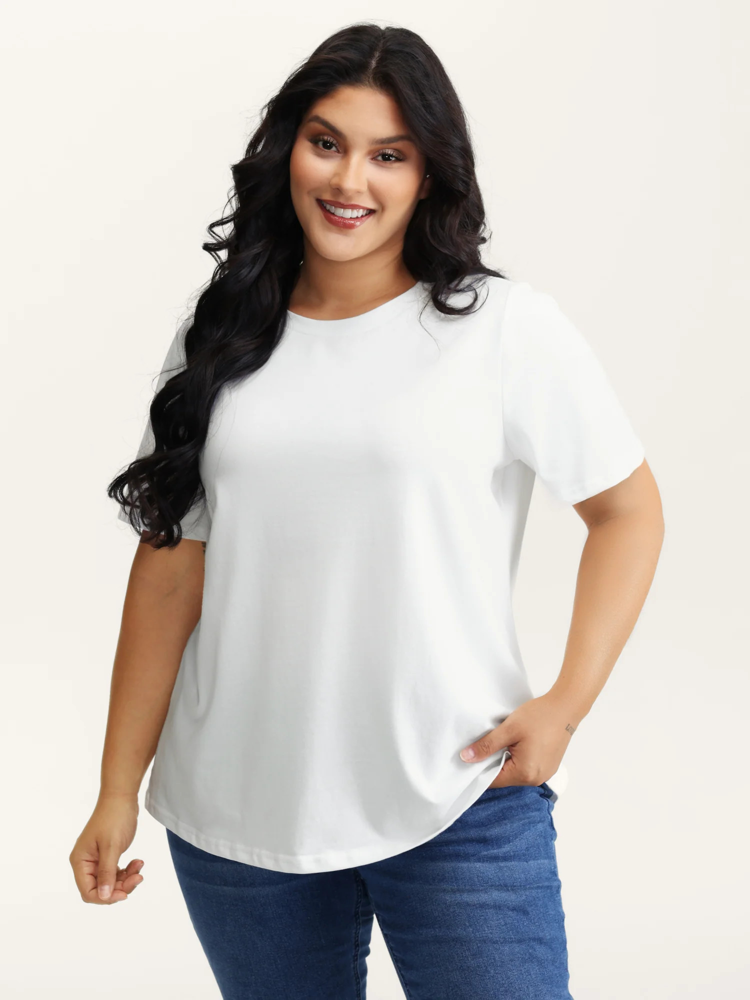 Stretchy Solid Crew Neck T-Shirt | Bloomchic