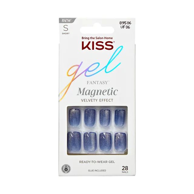 KISS Gel Fantasy Magnetic Short Square Gel Nails, Glossy Medium Blue, 28 Count | Walmart (US)