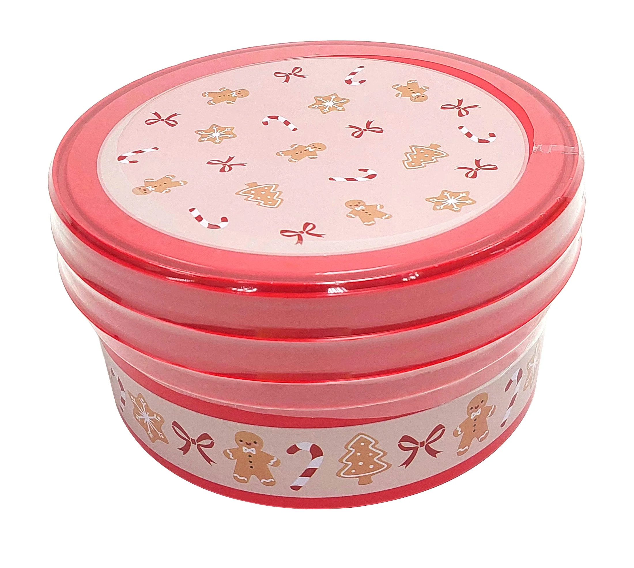 Holiday Time 2 Pack Round Plastic Red Treat Container, Gingerbread, 7" x 2.6", 43 oz - Walmart.co... | Walmart (US)