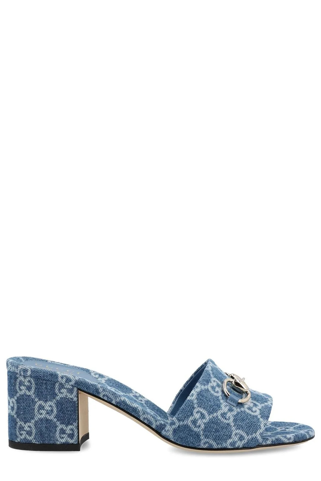 Gucci Monogrammed Horsebit Detailed Denim Sandals | Cettire Global