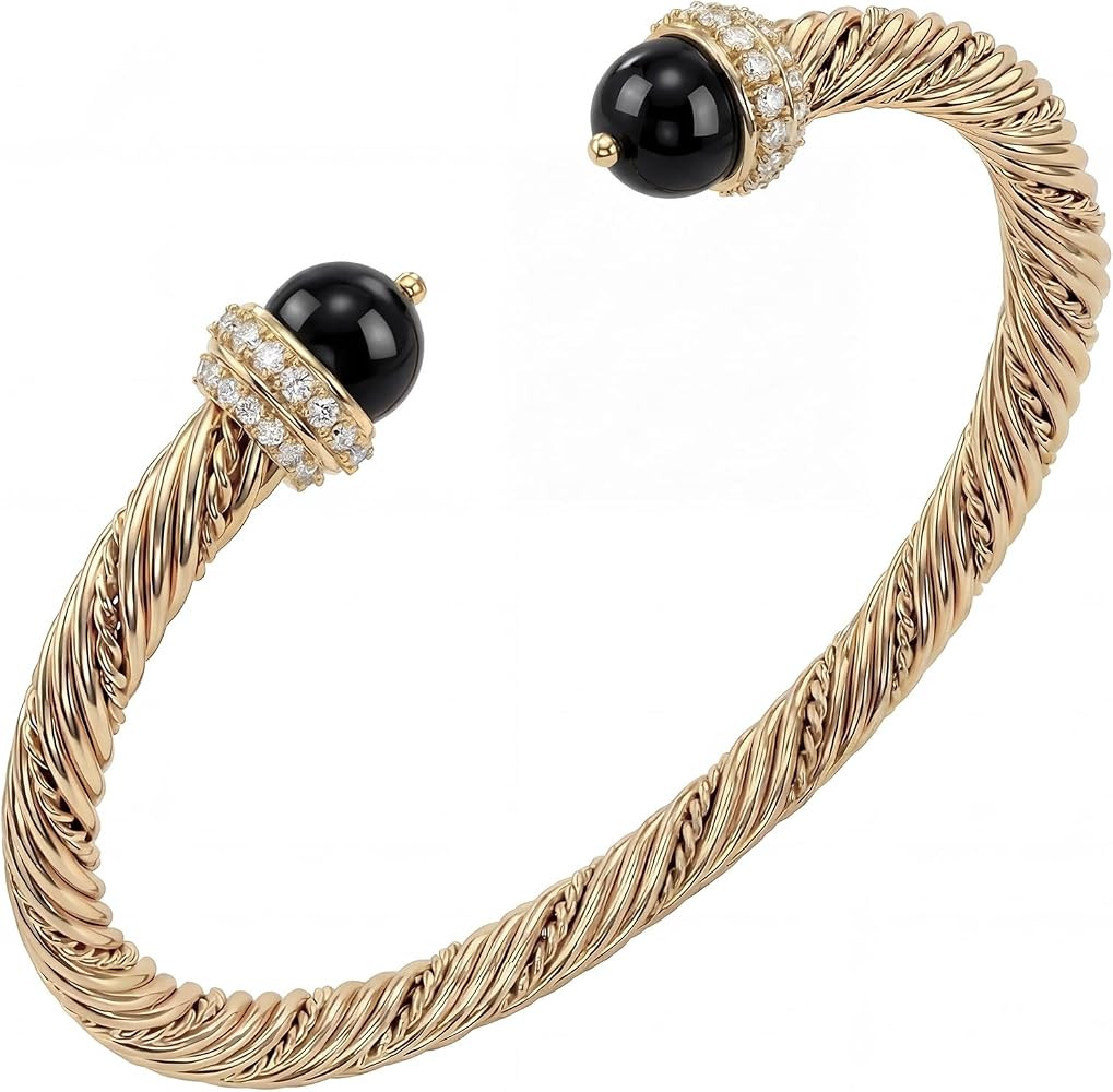 Fettero Gold Cuff Bangle Bracelets for Women - Adjustable Open Cuff Bangles 14K Gold Plated Charm... | Amazon (US)