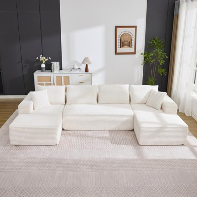 130'' U Shaped Cloud Couch Sectional Modern Modular Couch with 2 Chaise Lounge, 4-Seat Corduroy Deep Seat Sofa with Pillows for Living Room | Target