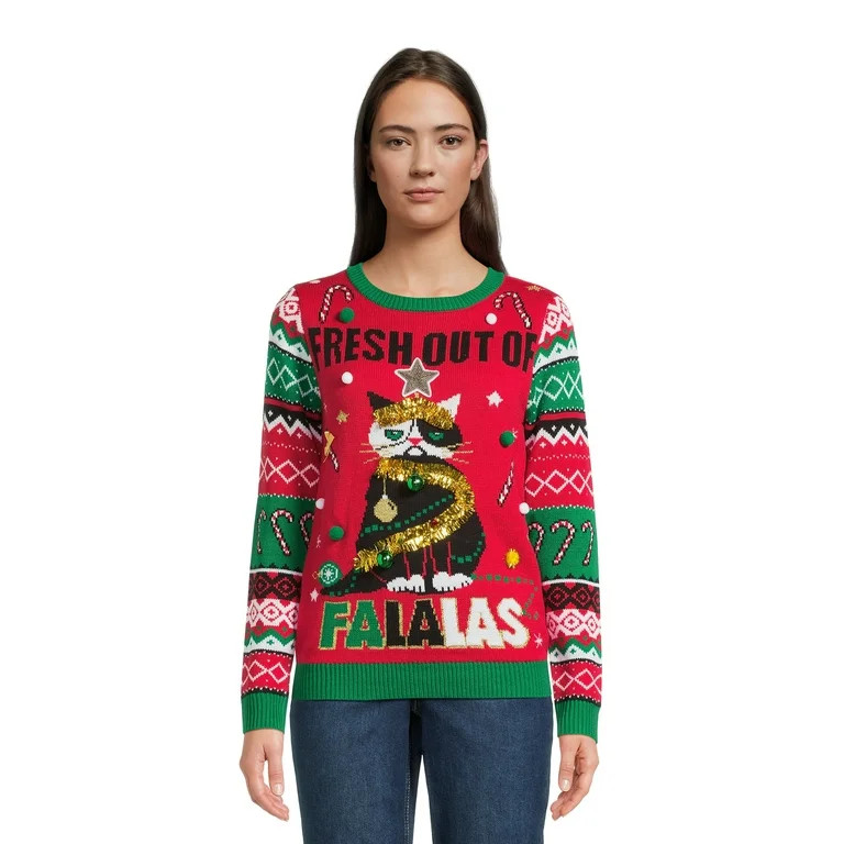 No Boundaries Juniors Christmas Sweater, Midweight, Sizes XS-XXXL | Walmart (US)