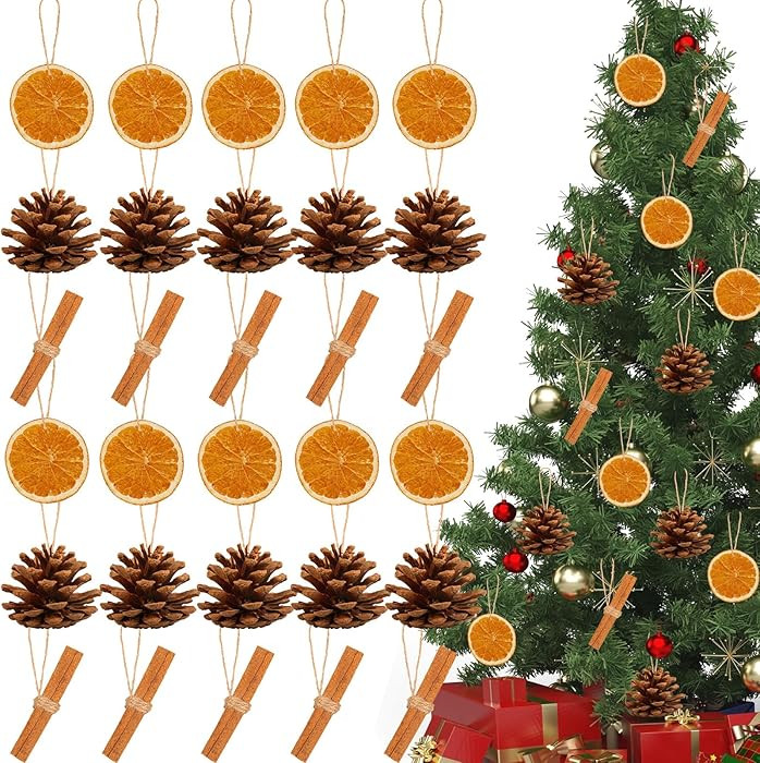 30 Pcs Christmas Tree Decorations Natural Pine Cones Rustic Ornaments Bulk Dried Orange Slices Ci... | Amazon (US)