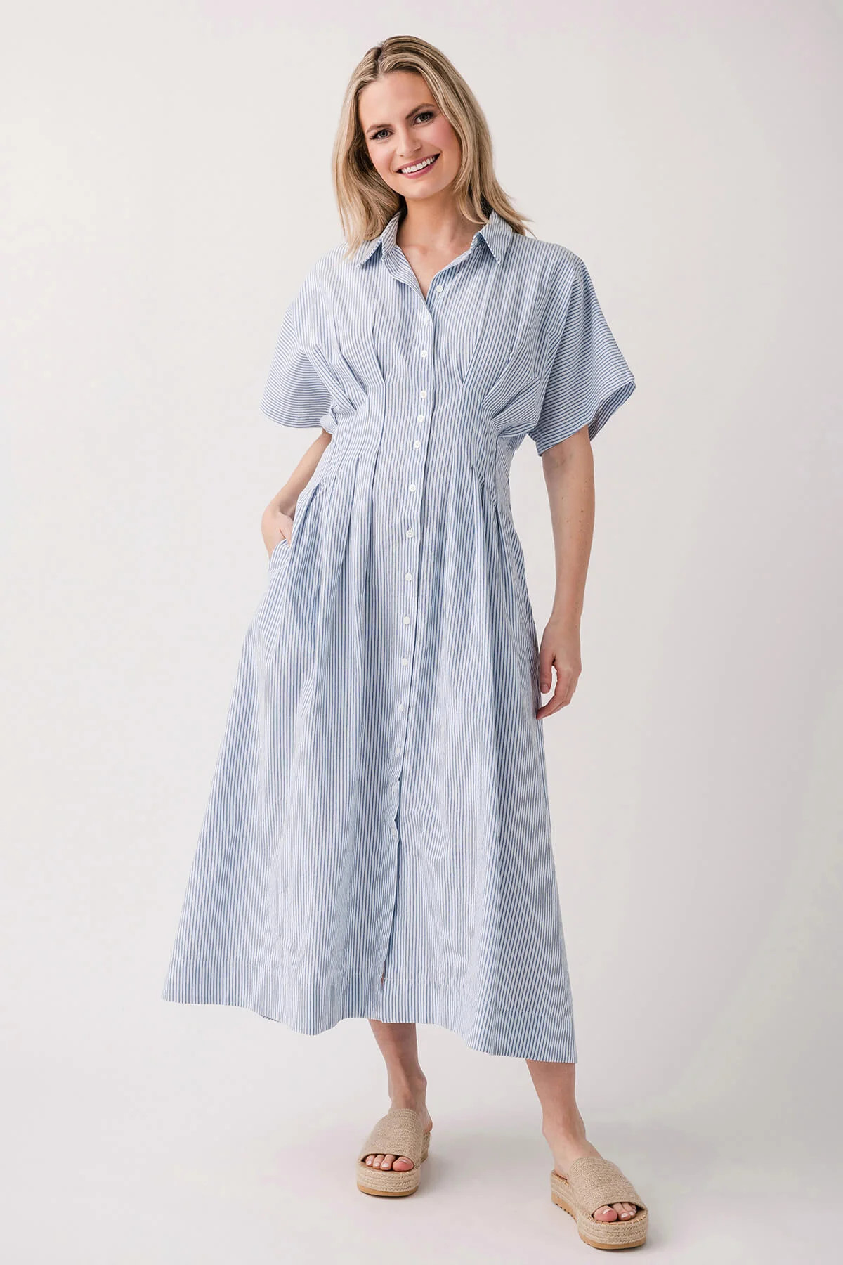 By Together Striped Woven Midi Dress | Social Threads