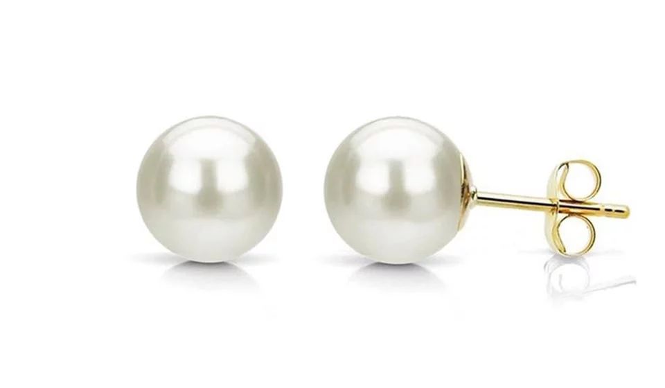 Paris Jewelry 18K Yellow Gold White Freshwater Pearl Round 3CT Stud Earrings Plated - Walmart.com | Walmart (US)