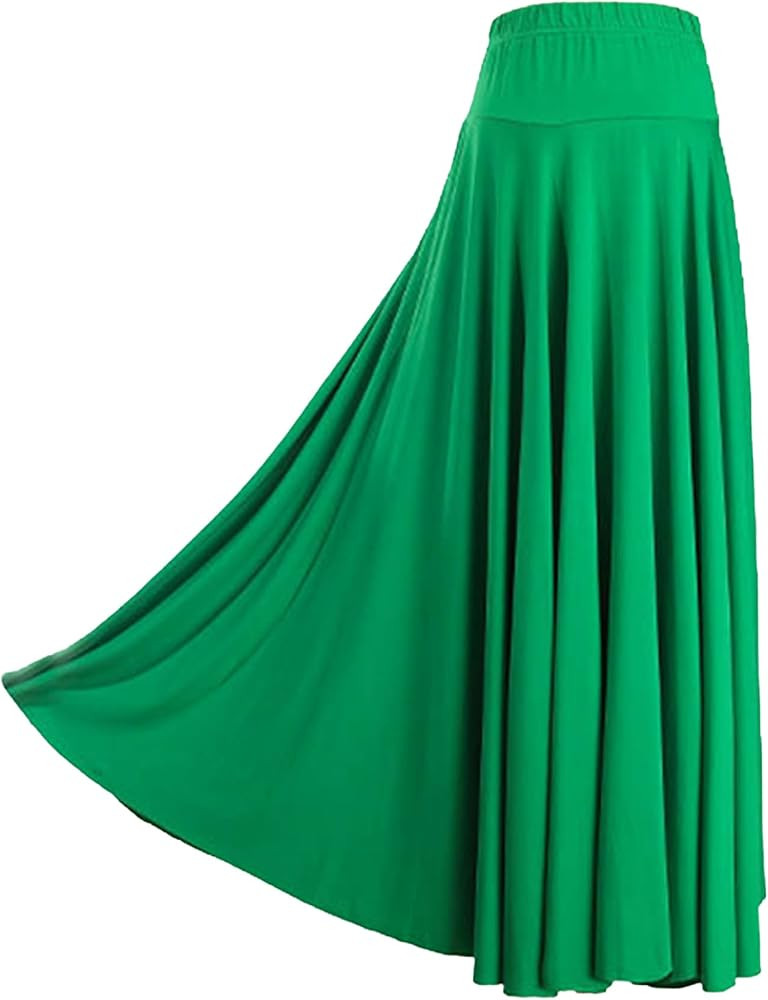Women's Ballroom Dance Skirt Long Full Circle Flamenco Skirt Elastic Waist Modern Waltz Costumes | Amazon (US)