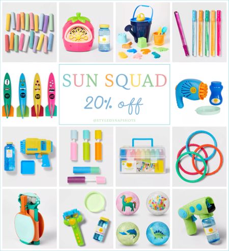 Target sun squad collection is 20% off! I keep bubbles & chalk in the car for easy playground/park activity 

kids outdoor fun, beach toys, pool toys 

#LTKFindsUnder50 #LTKKids #LTKSeasonal